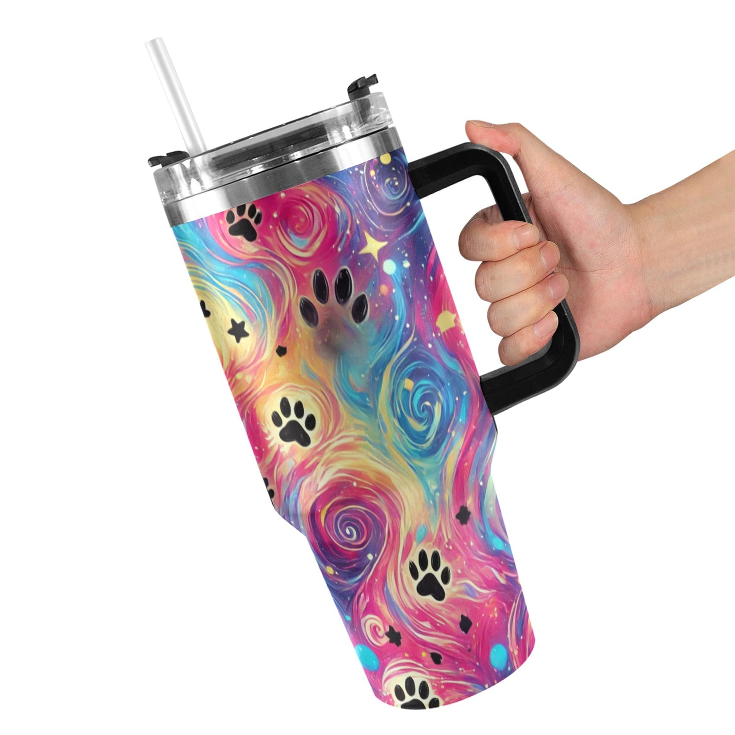 Rainbow Paws 40oz Tumbler with Black Handle