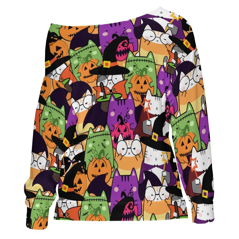 Halloween Cats Off Shoulder Sweatshirt