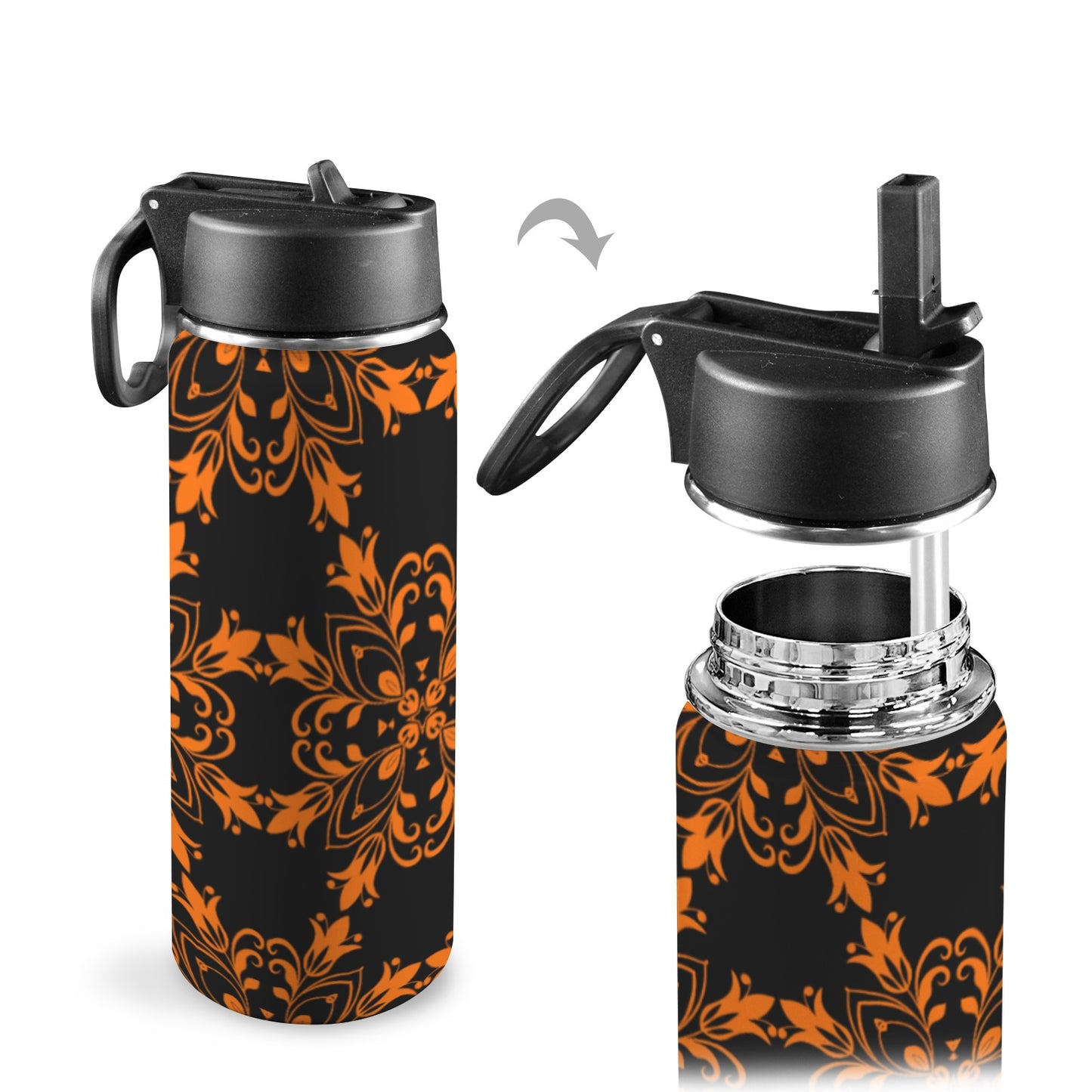 Flourish Orange Insulated Water Bottle with Straw Lid (18oz)