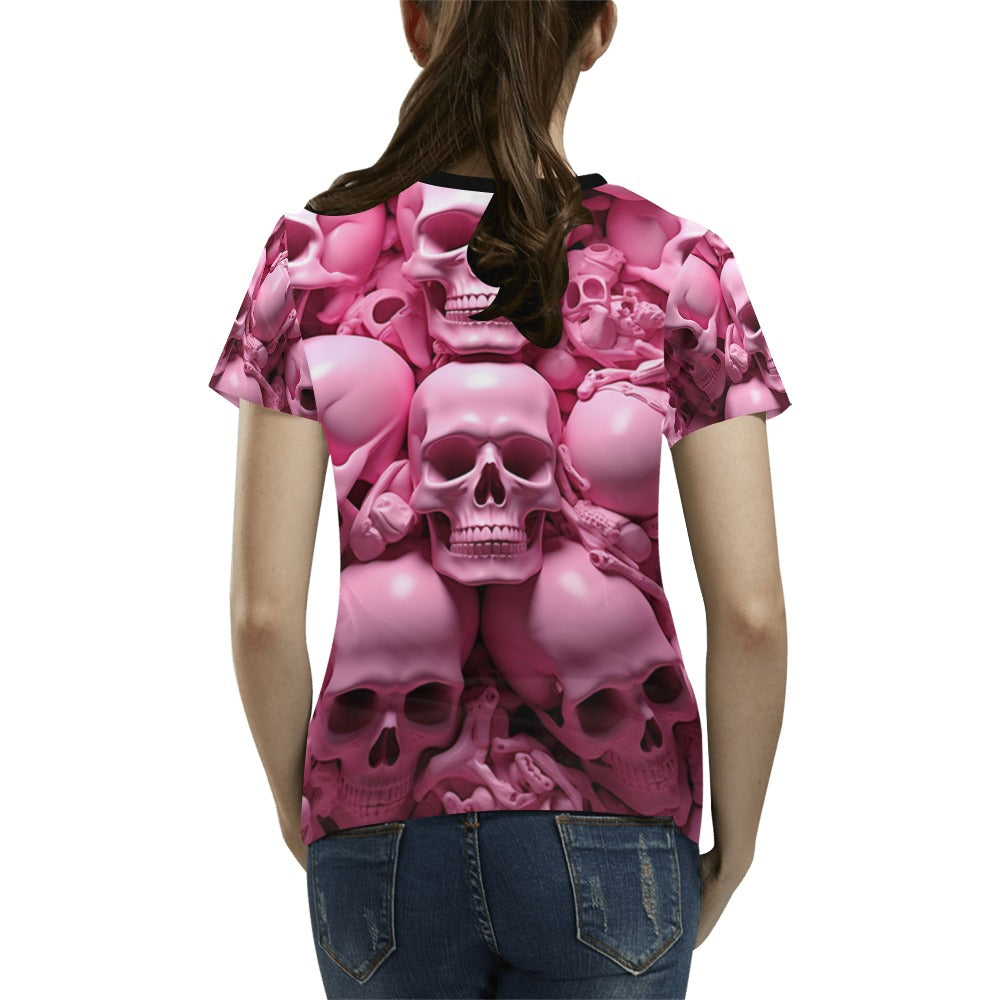 Pink Skeletons  T-Shirt for Women (USA Size)