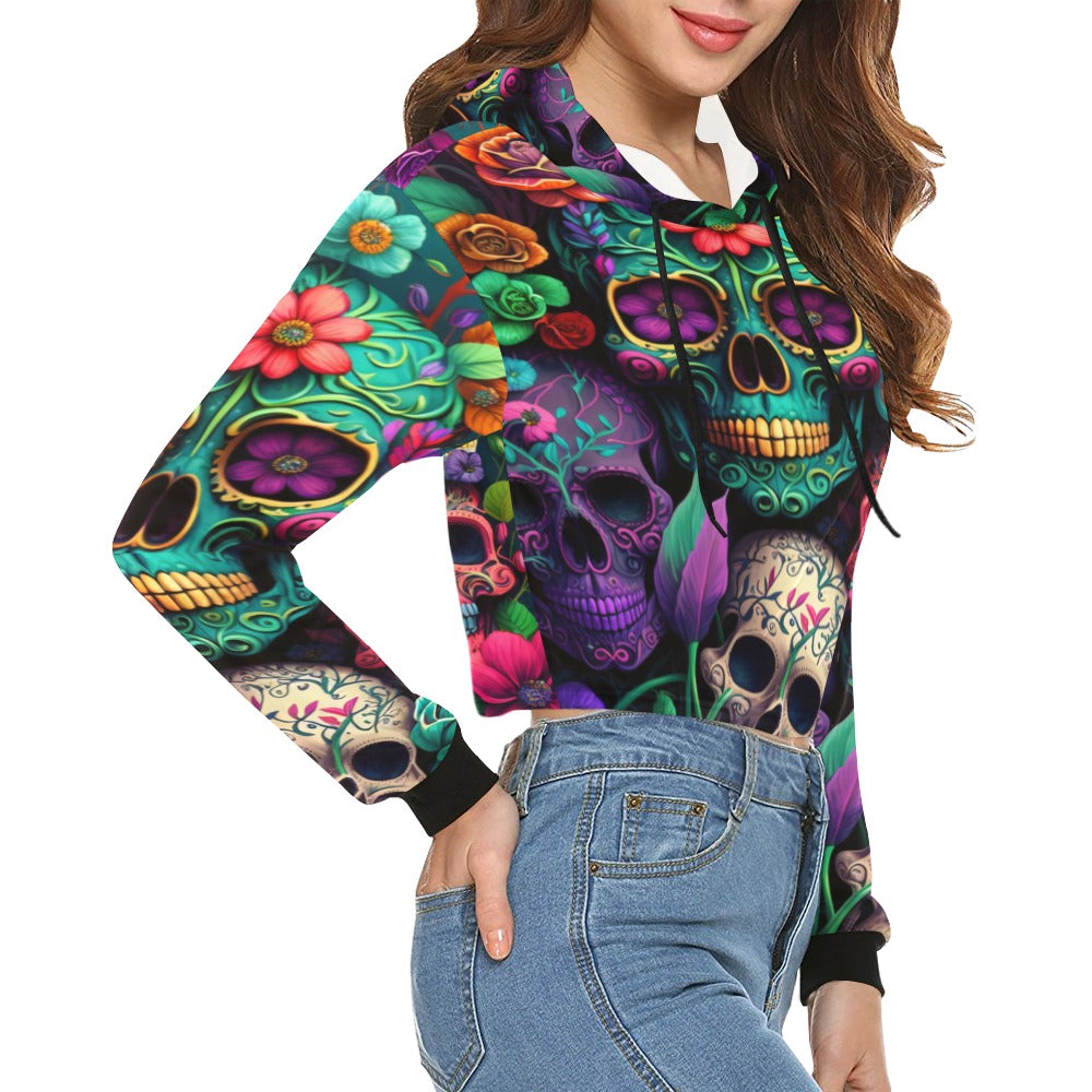 Colorful Skeleton Collage  Crop Hoodie for Women