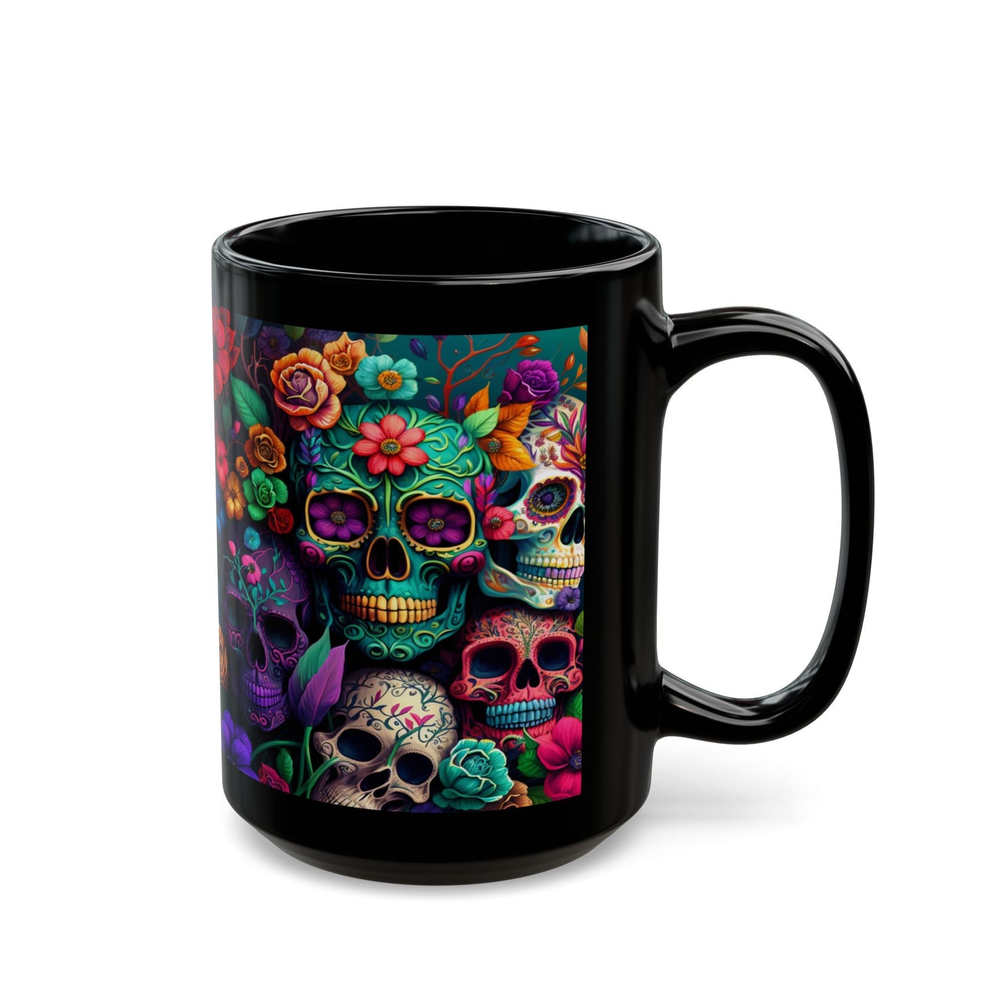 Colorful Skeleton Collage Black Mug (15oz)