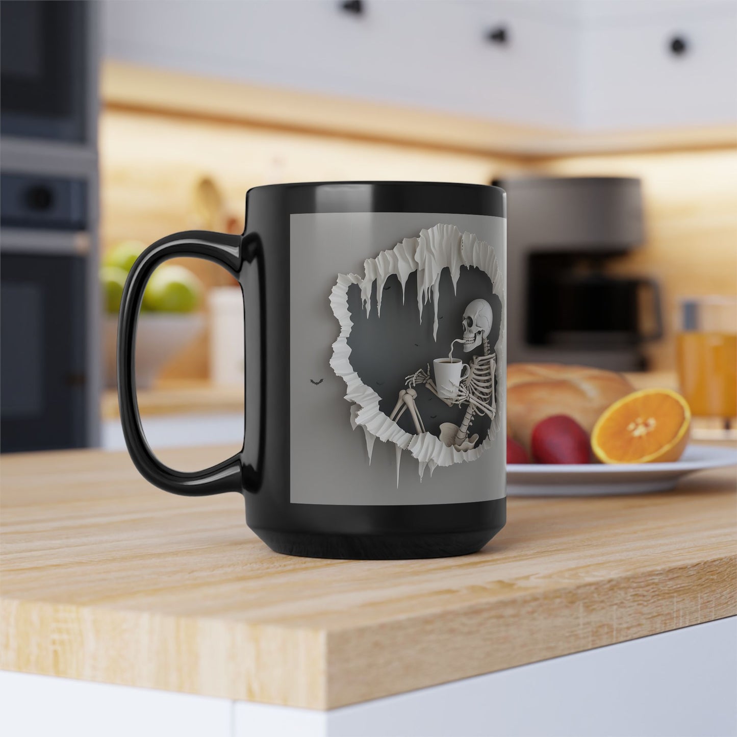 3D Skeleton Black Mug (15oz)