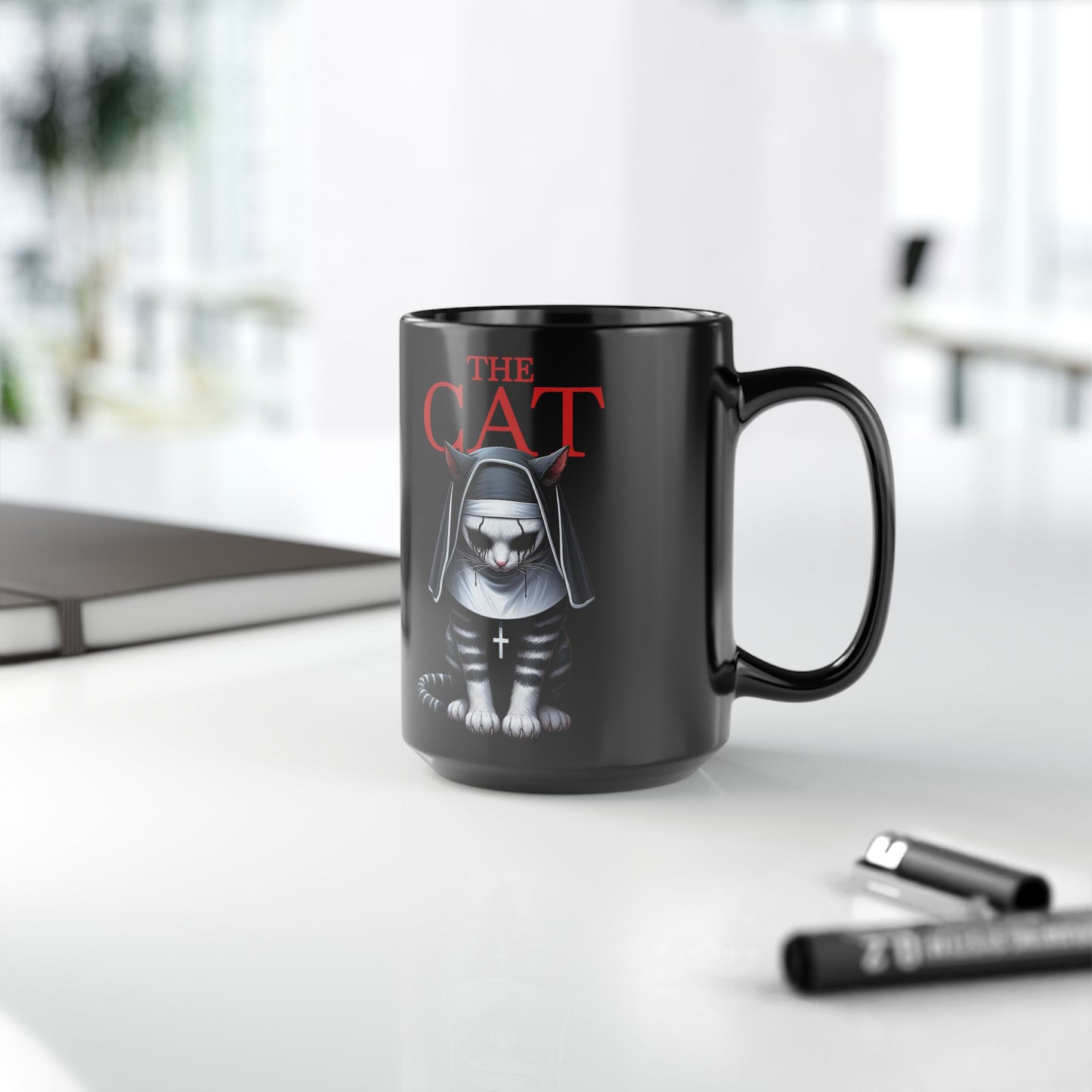 Nun Cat Black Mug (15oz)