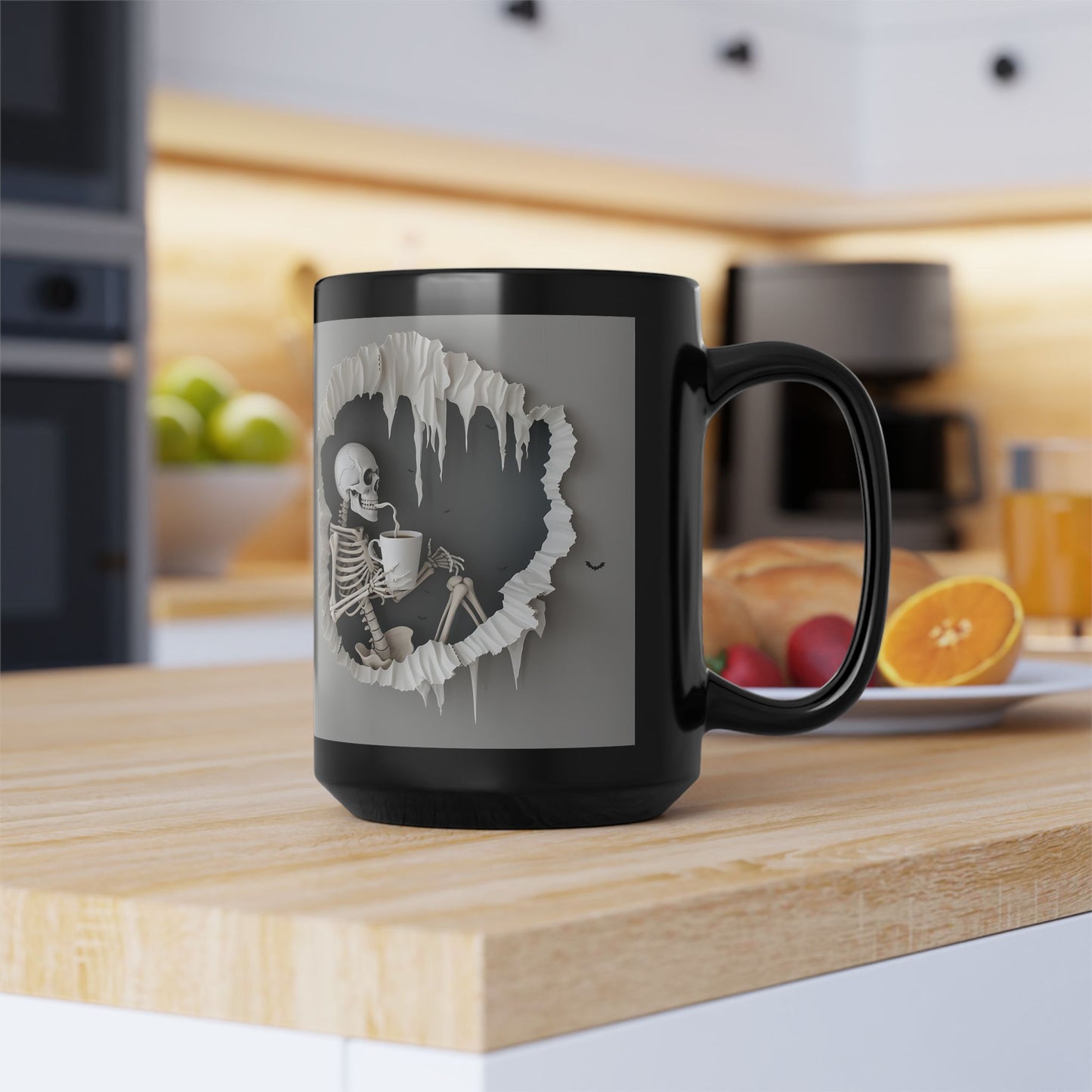 3D Skeleton Black Mug (15oz)