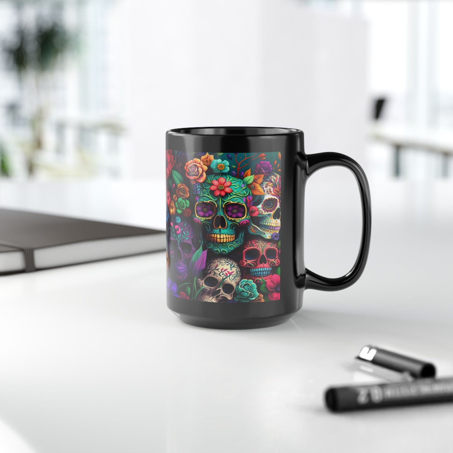 Colorful Skeleton Collage Black Mug (15oz)