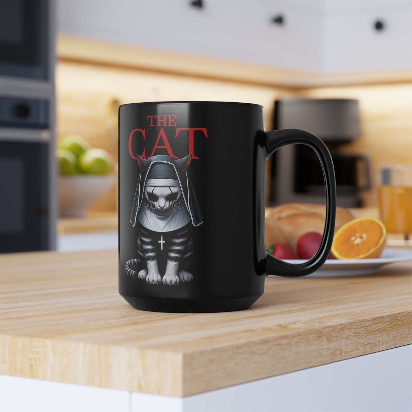 Nun Cat Black Mug (15oz)