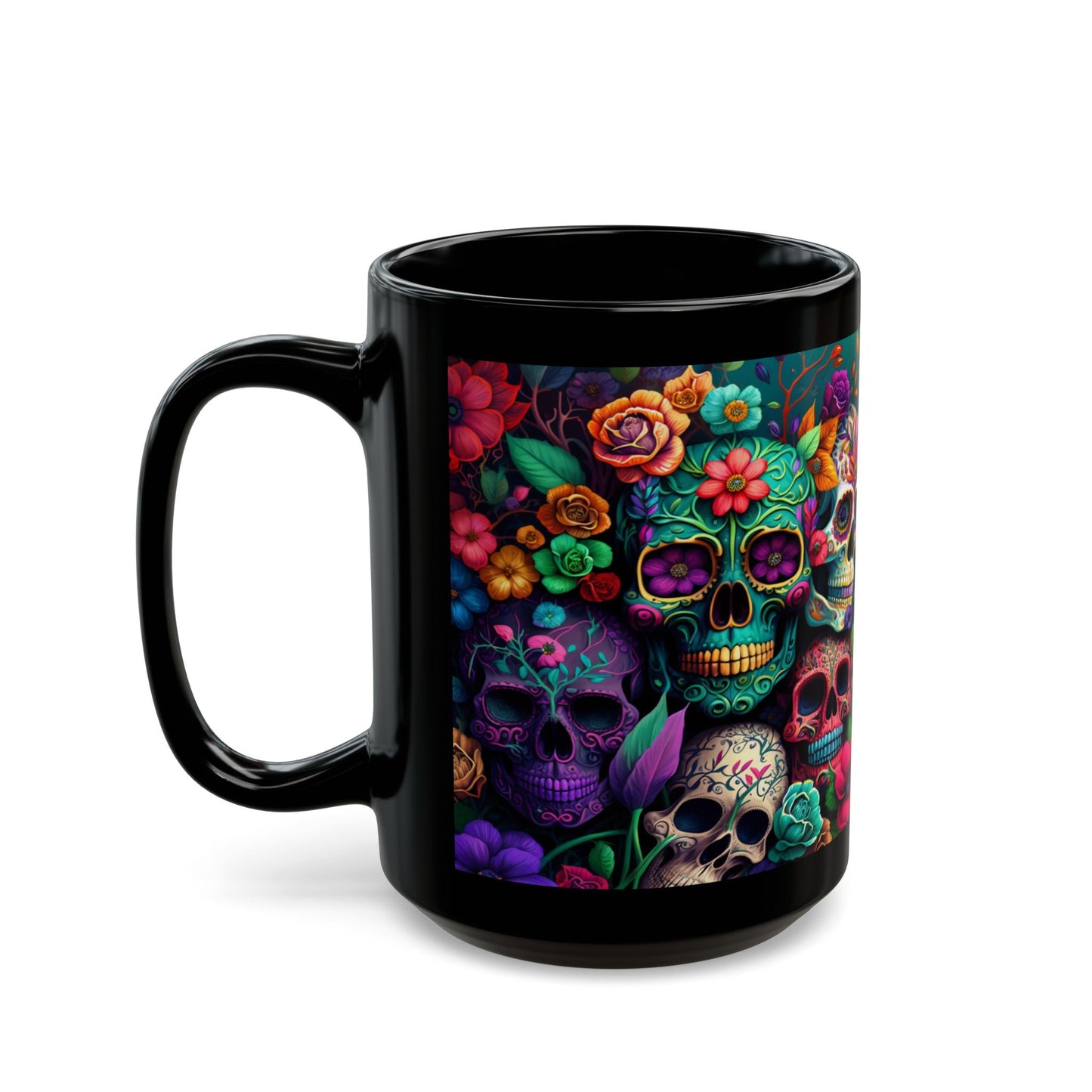 Colorful Skeleton Collage Black Mug (15oz)