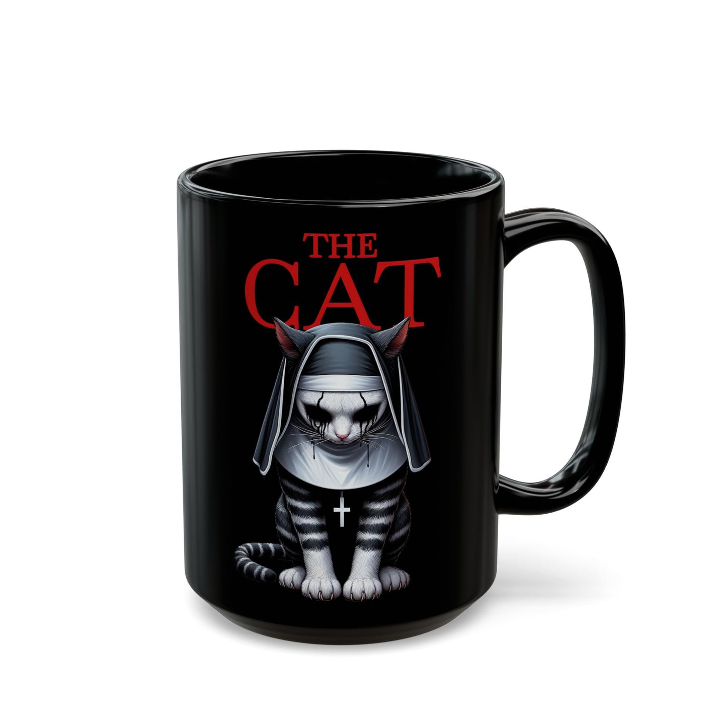 Nun Cat Black Mug (15oz)