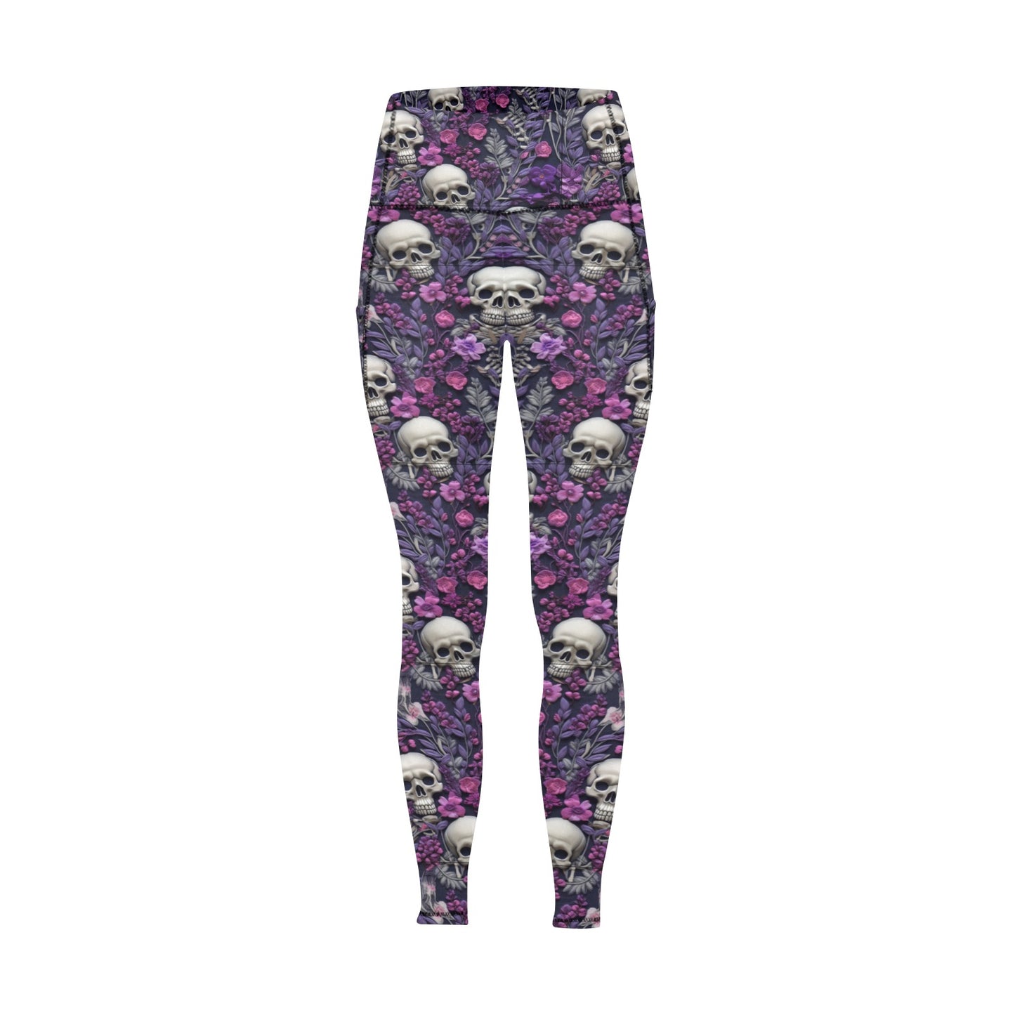 Skeletons w/ Purple Flowers Women's  Leggings with Pockets