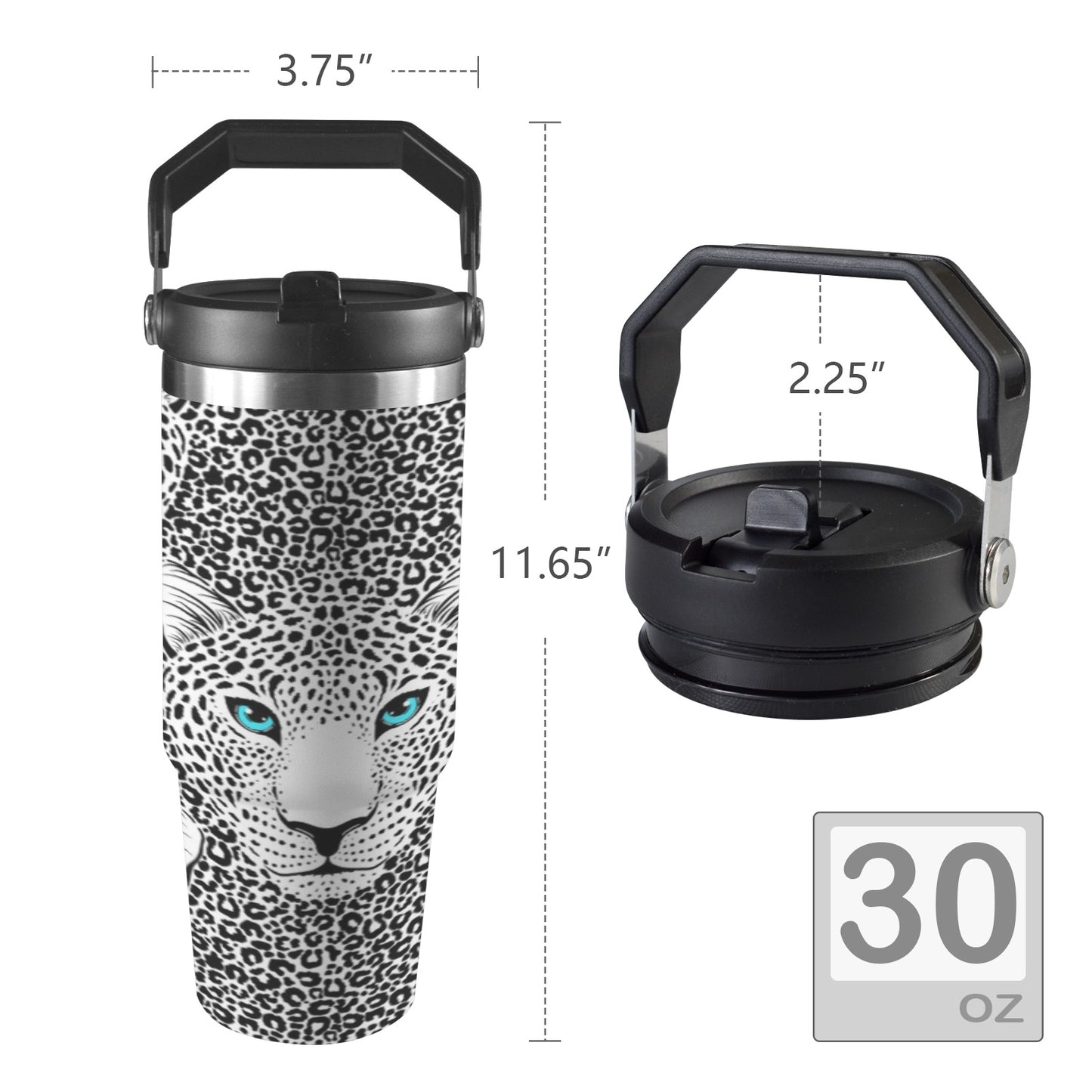 Blue Eyed Big Cat  30oz Tumbler with Top Handle