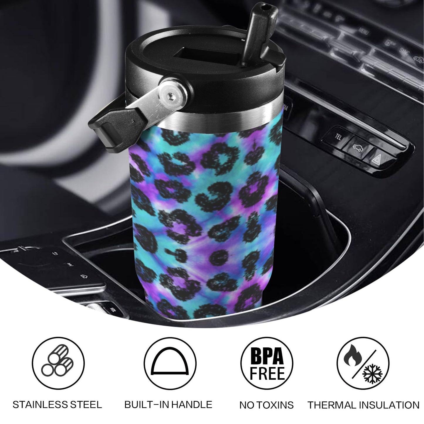 Purplish Leopard  30oz Tumbler with Top Handle