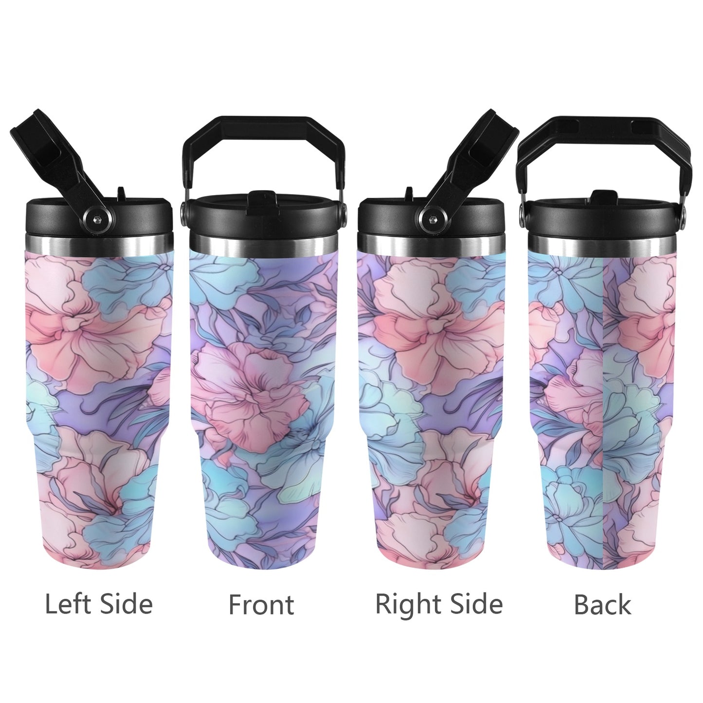 Flowered 30oz Tumbler with Top Handle