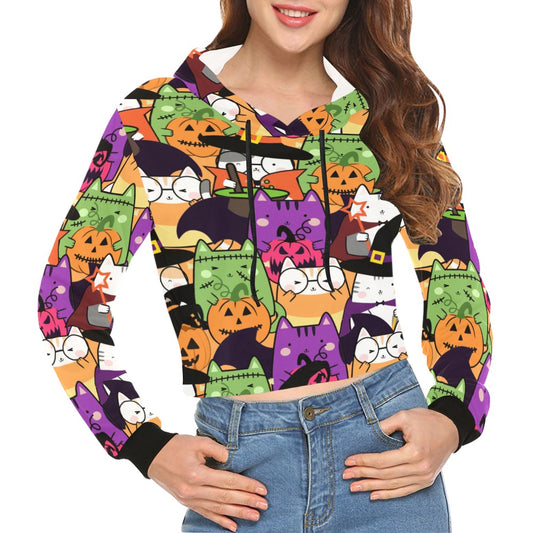 Halloween Cats  Crop Hoodie for Women