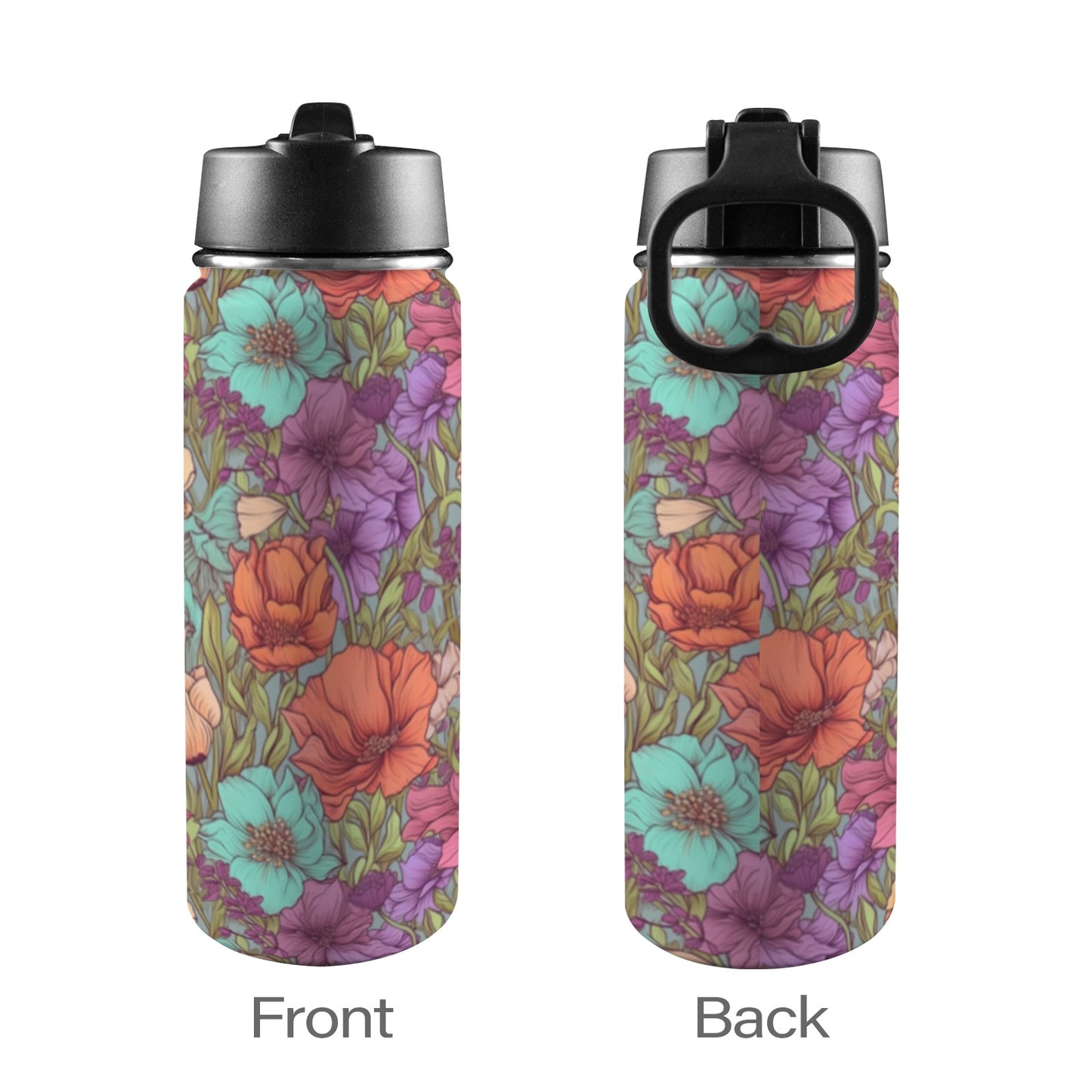 Flowerful Insulated Water Bottle with Straw Lid (18oz)