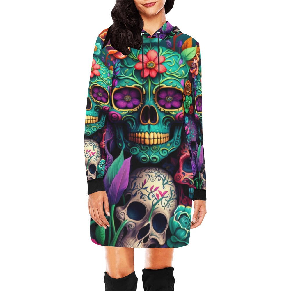 Colorful Skeleton Collage  Hoodie Mini Dress