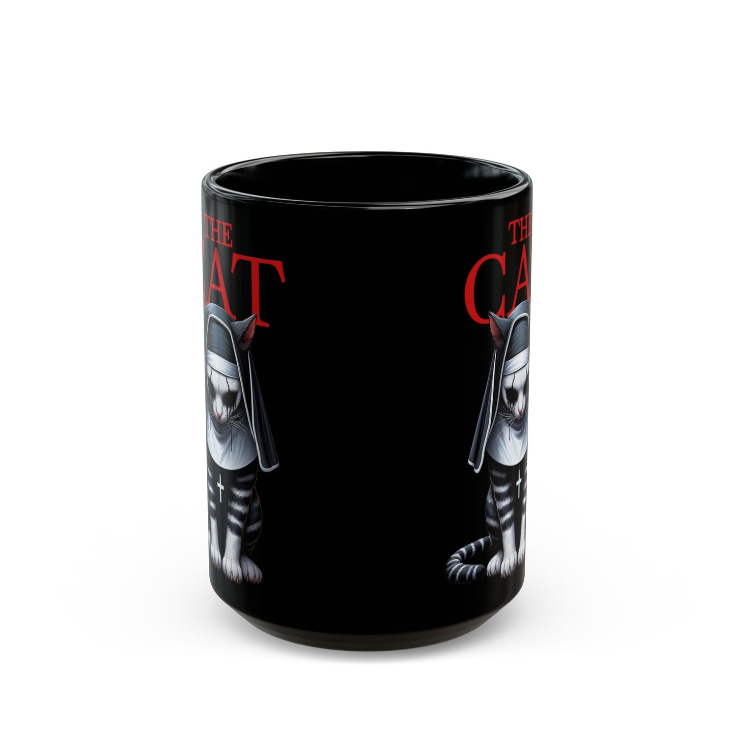 Nun Cat Black Mug (15oz)