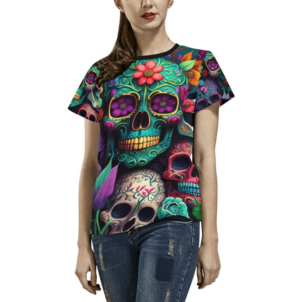 Colorful Skeleton Collage V2  T-Shirt for Women (USA Size) (Model T40)