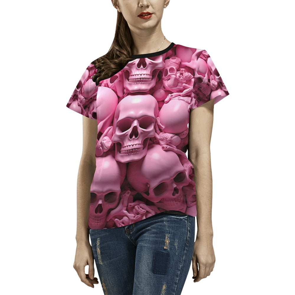 Pink Skeletons  T-Shirt for Women (USA Size)