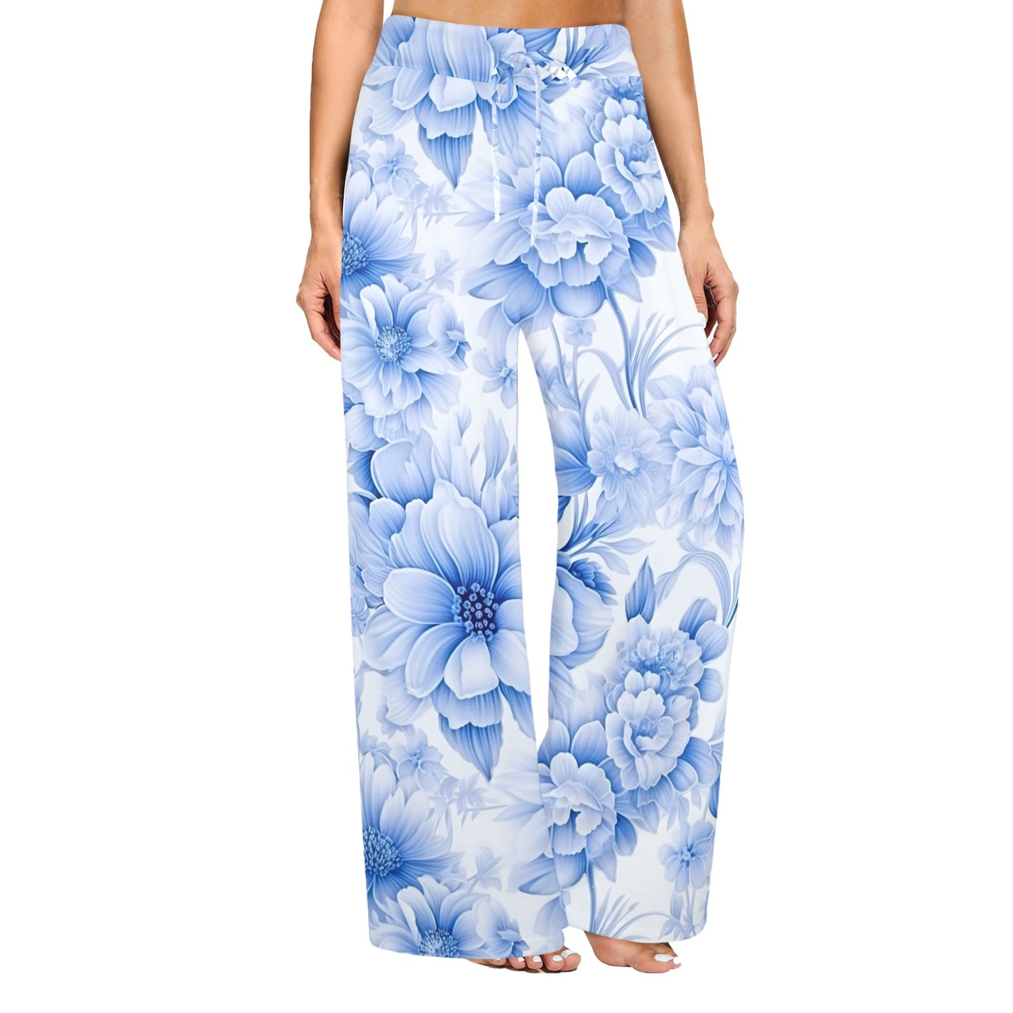 Blue Flowered Women's Wide Leg Lounge Pants