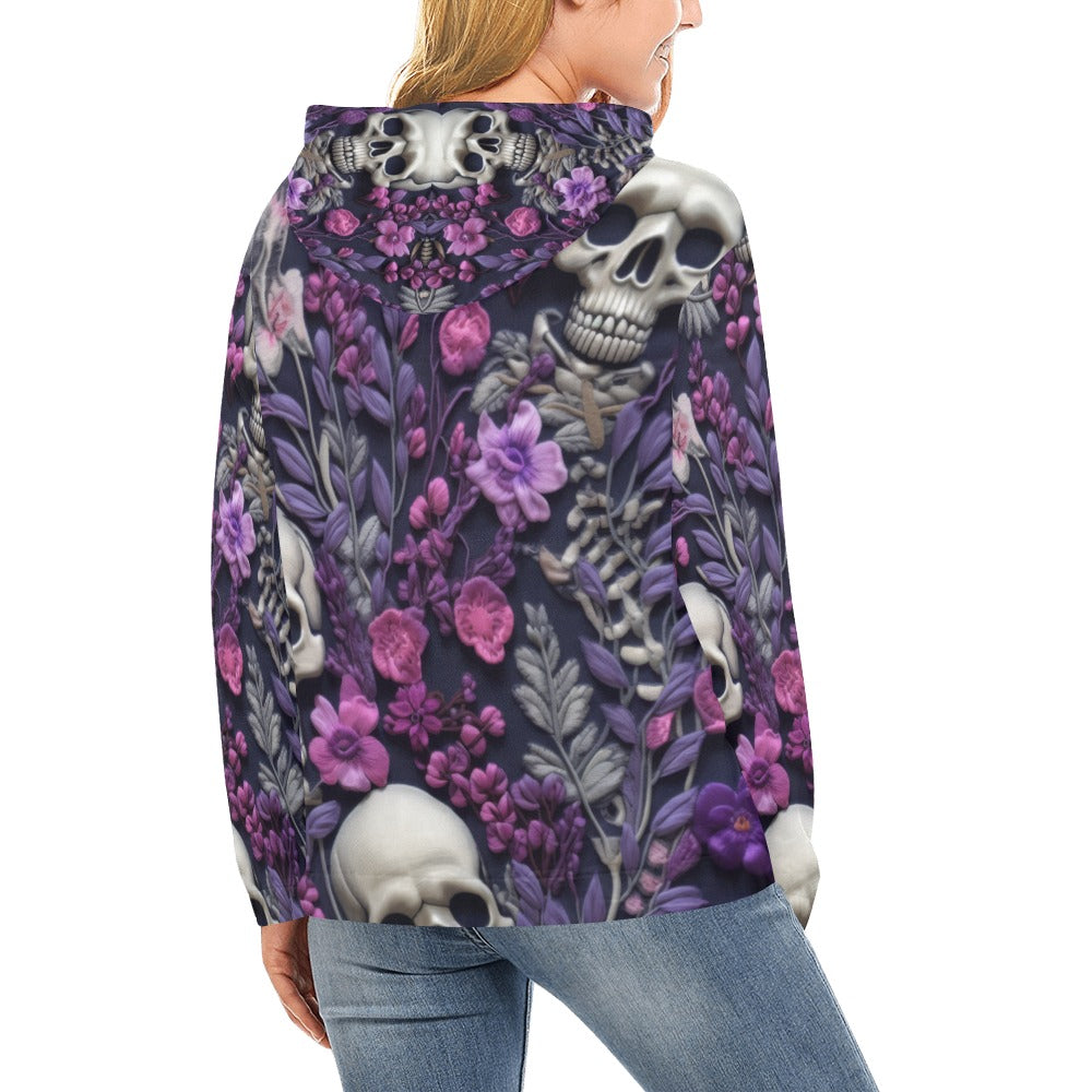 Skeletons w/ Purple Flowers Hoodie for Women (USA Size)