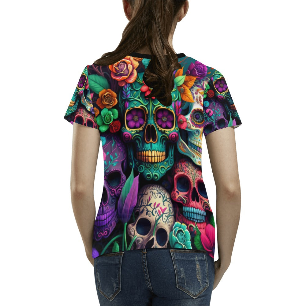 Colorful Skeleton Collage  T-Shirt for Women (USA Size)