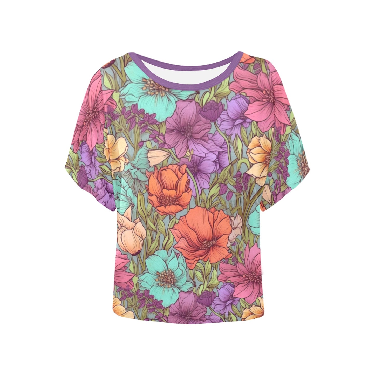 Flower Field Women's Batwing-Sleeved Blouse