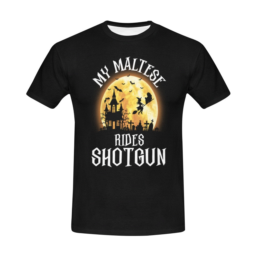 My Maltese Rides Shotgun  T-Shirt for Men (USA Size)