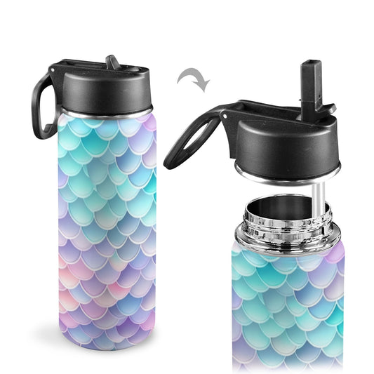 Pastel Mermaid Tail Insulated Water Bottle with Straw Lid (18oz)