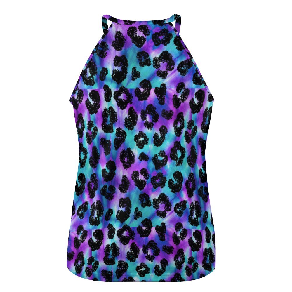 Tie Dye Leopard Round-Neck Vest