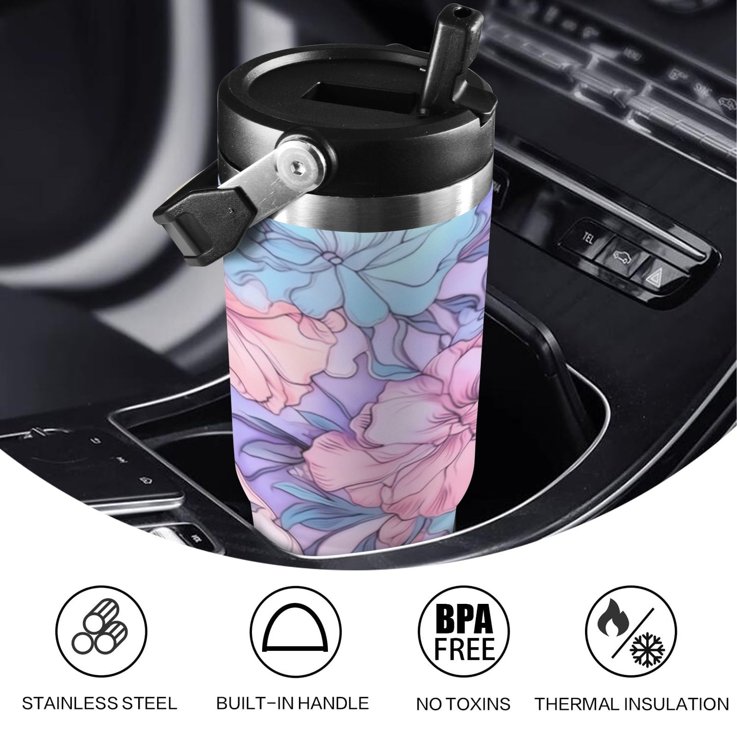 Flowered 30oz Tumbler with Top Handle