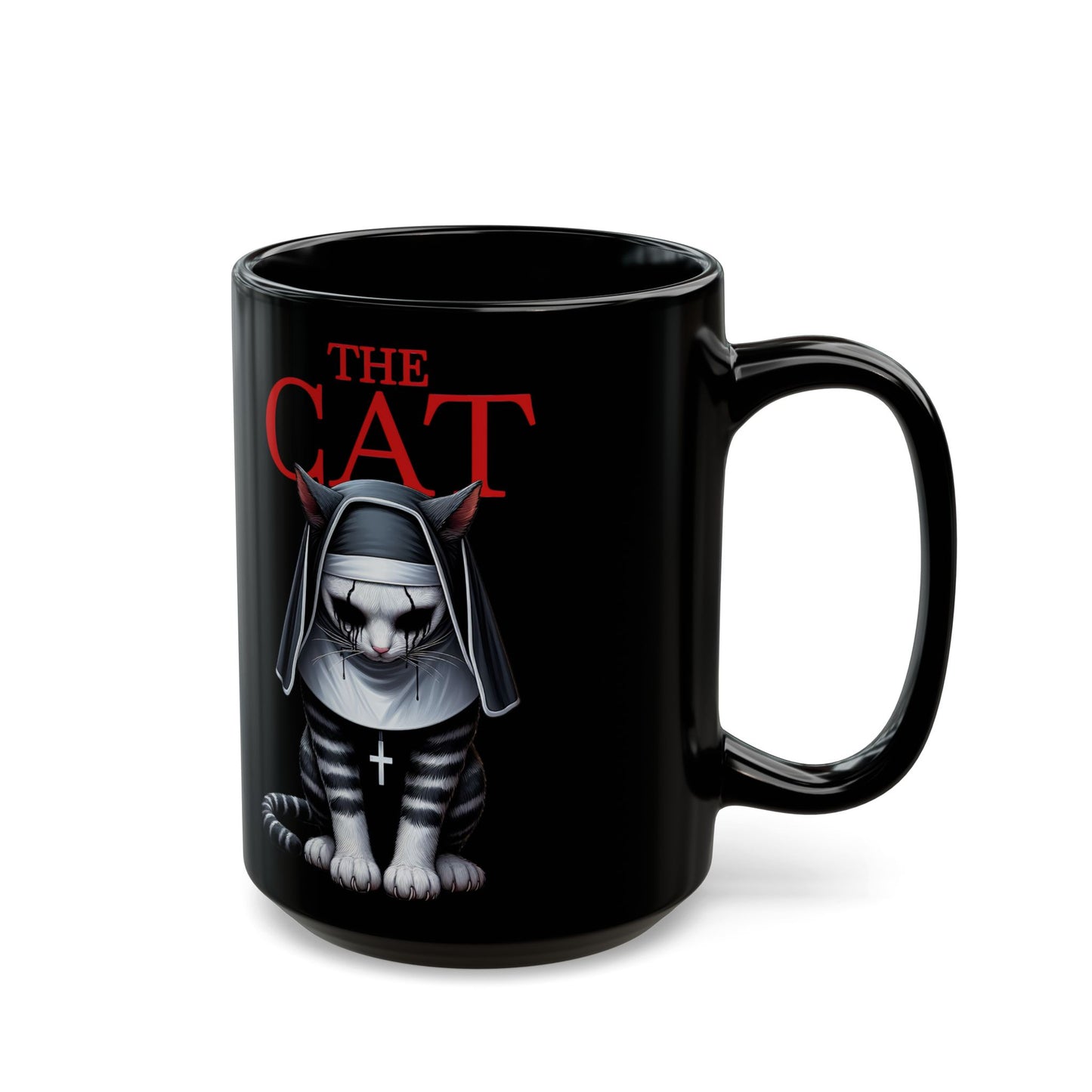 Nun Cat Black Mug (15oz)