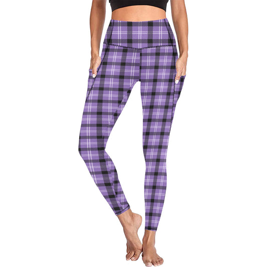 Halloween-Plaid-Purple Women's  Leggings with Pockets