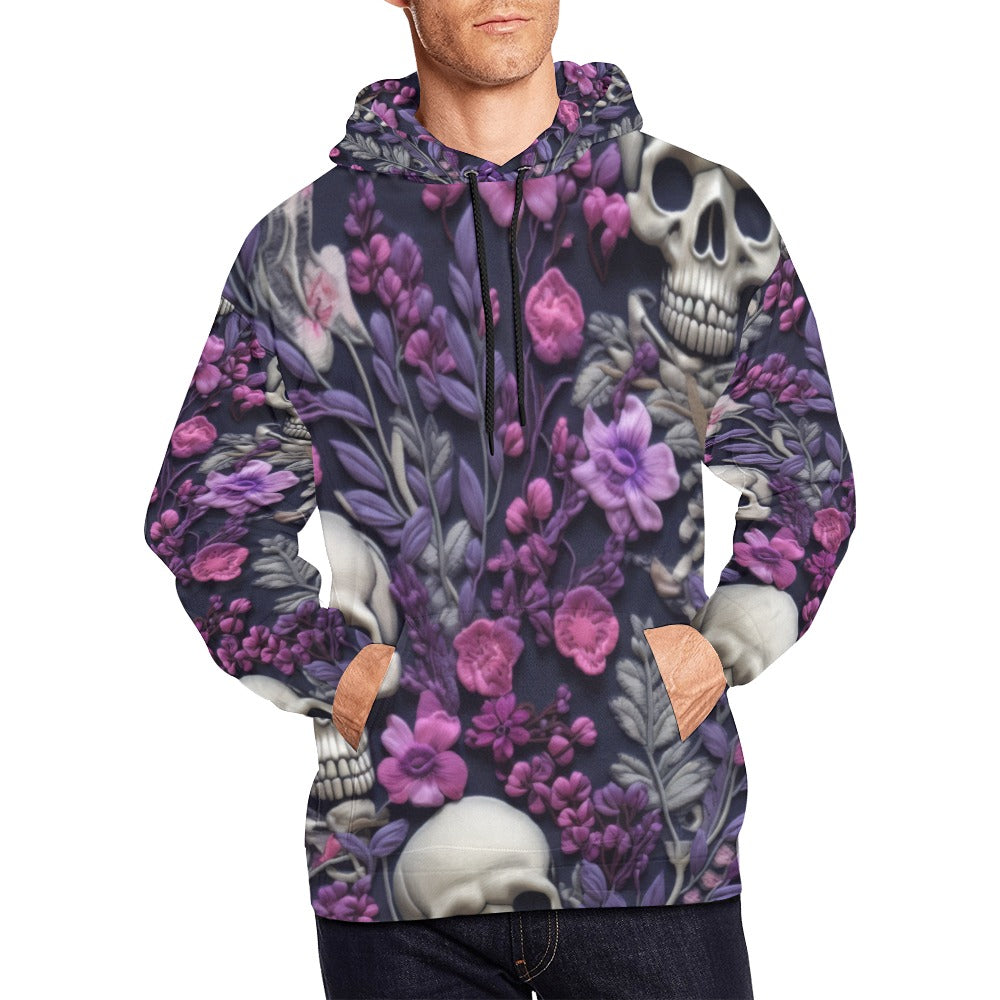 Skeletons w/ Purple Flowers Hoodie for Men (USA Size)