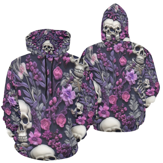 Skeletons w/ Purple Flowers Hoodie for Men (USA Size)