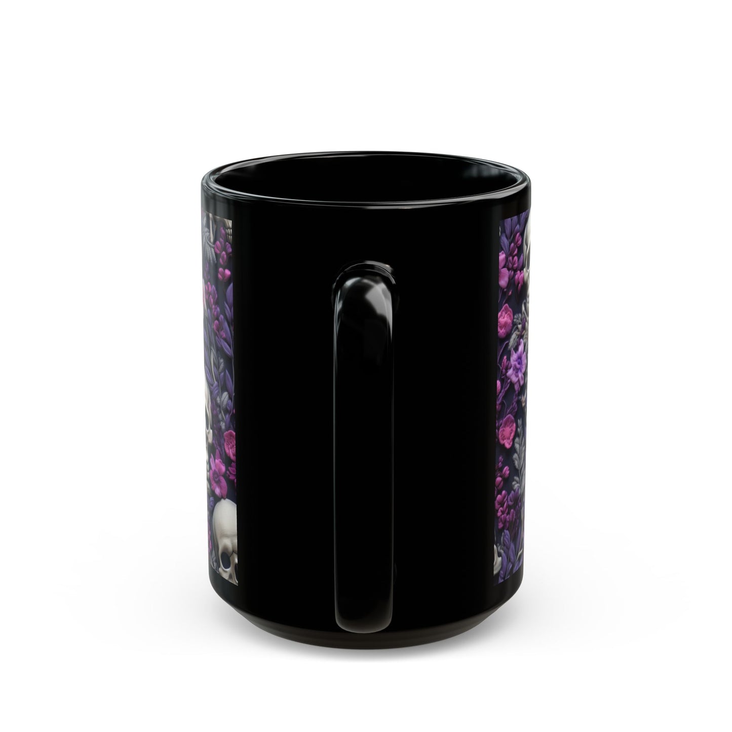 Skeletons w/ Purple Flowers Black Mug (15oz)