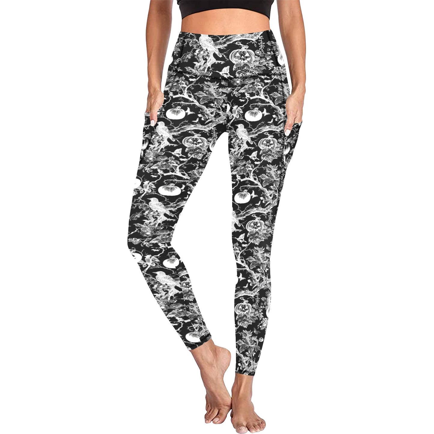 Halloween Time Black Women's Leggings with Pockets