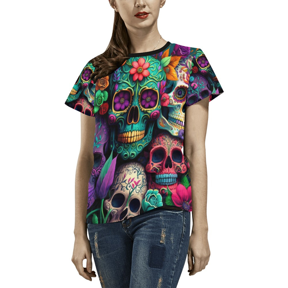 Colorful Skeleton Collage  T-Shirt for Women (USA Size)