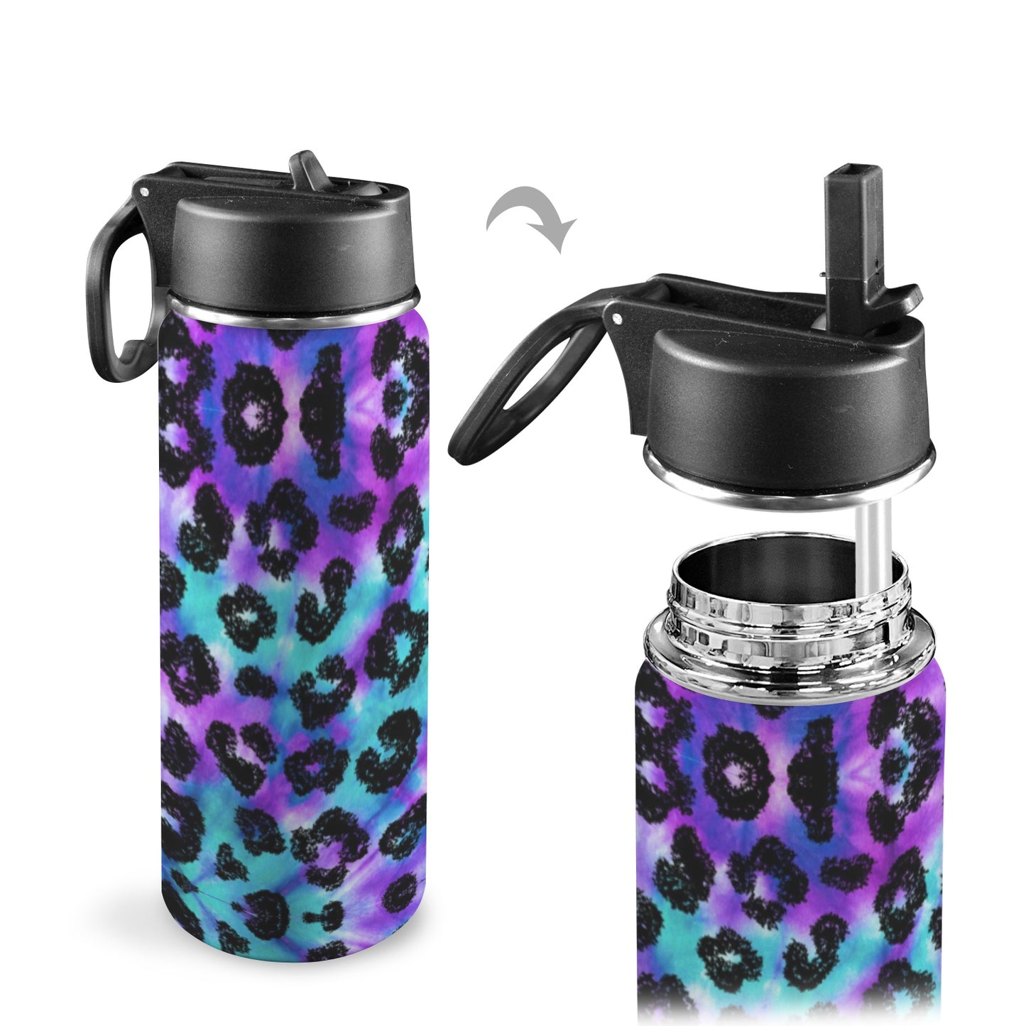 Purplish Leopard Insulated Water Bottle with Straw Lid (18oz)