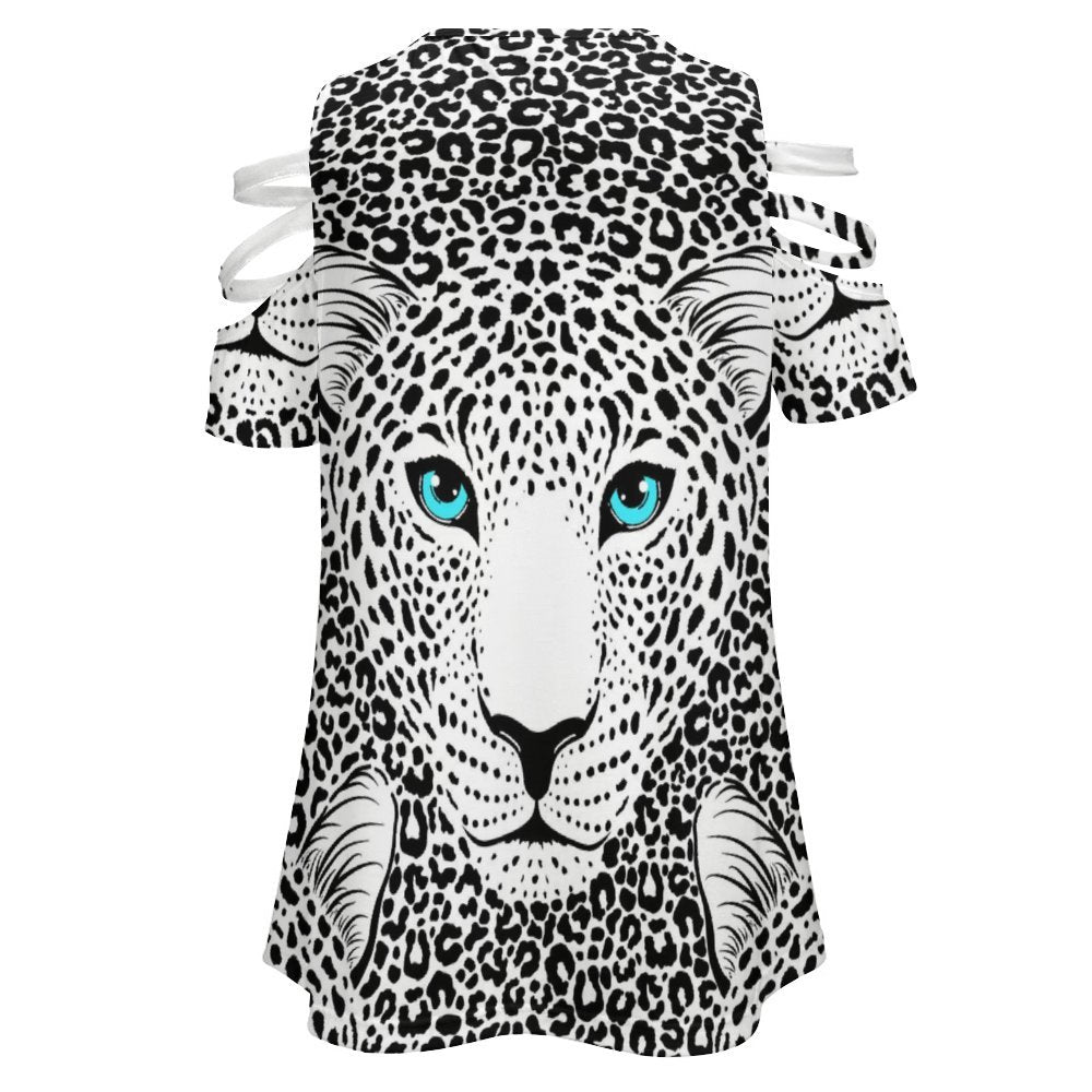 Snow Leopard Off Shoulder Zip V-Neck Tunic