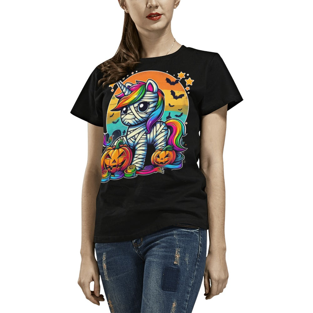 Mummy Unicorn Halloween  T-Shirt for Women (USA Size)