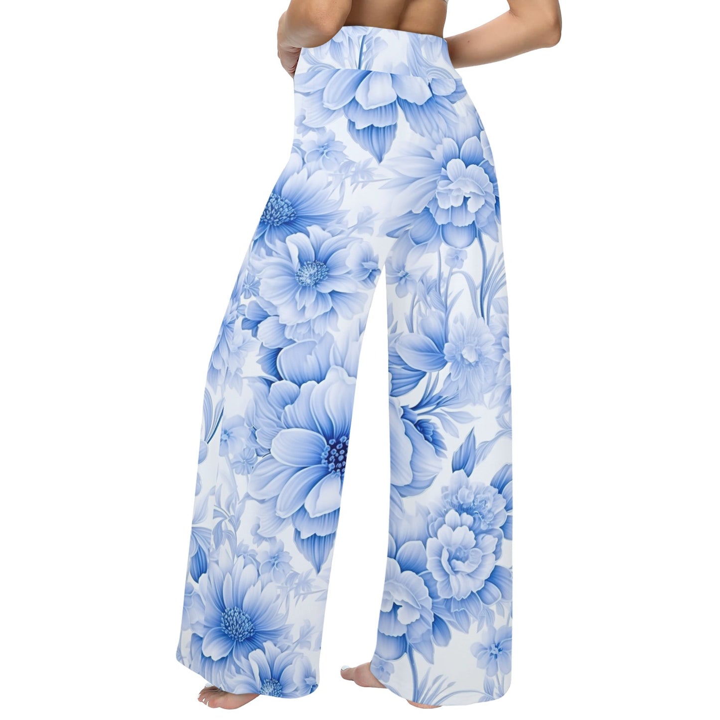 Blue Flowered Women's Wide Leg Lounge Pants