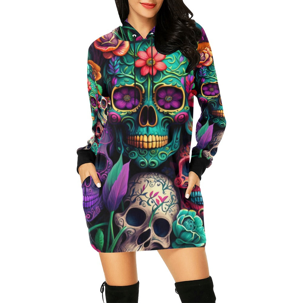 Colorful Skeleton Collage  Hoodie Mini Dress