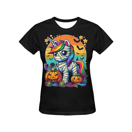 Mummy Unicorn Halloween  T-Shirt for Women (USA Size)