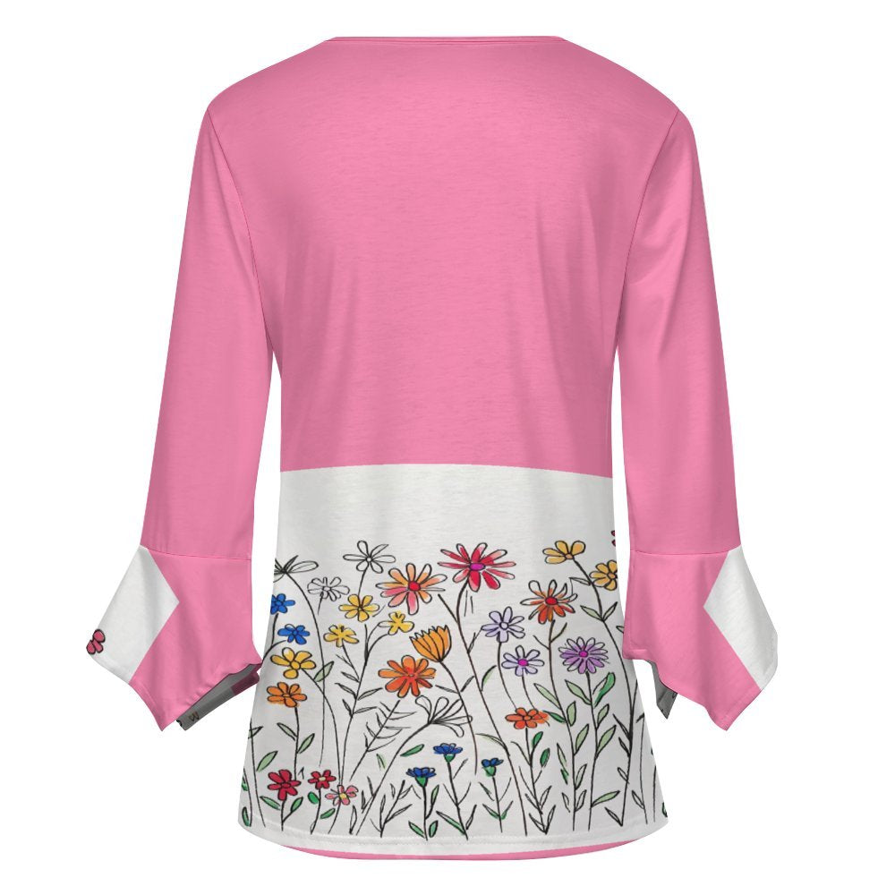 Pink Ruffled Petal Sleeve Top Women's