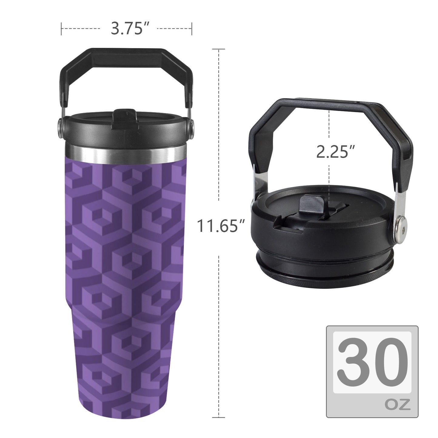 Purple Octagon-Illusion 30oz Tumbler with Top Handle