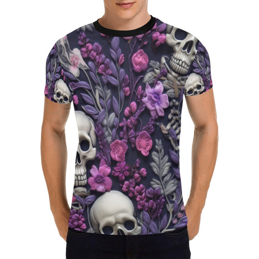 Skeletons w/ Purple Flowers T-Shirt for Men (USA Size)