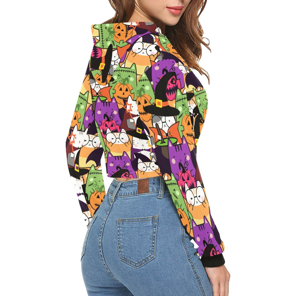 Halloween Cats  Crop Hoodie for Women