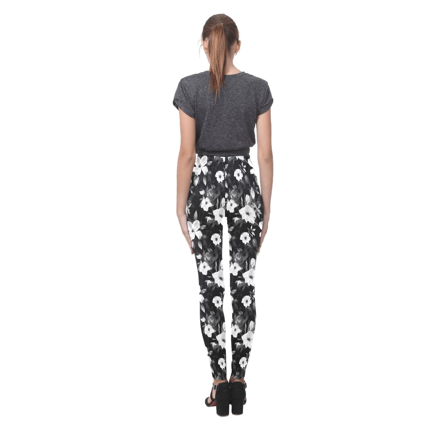 Black and White Flowers  Women's Leggings