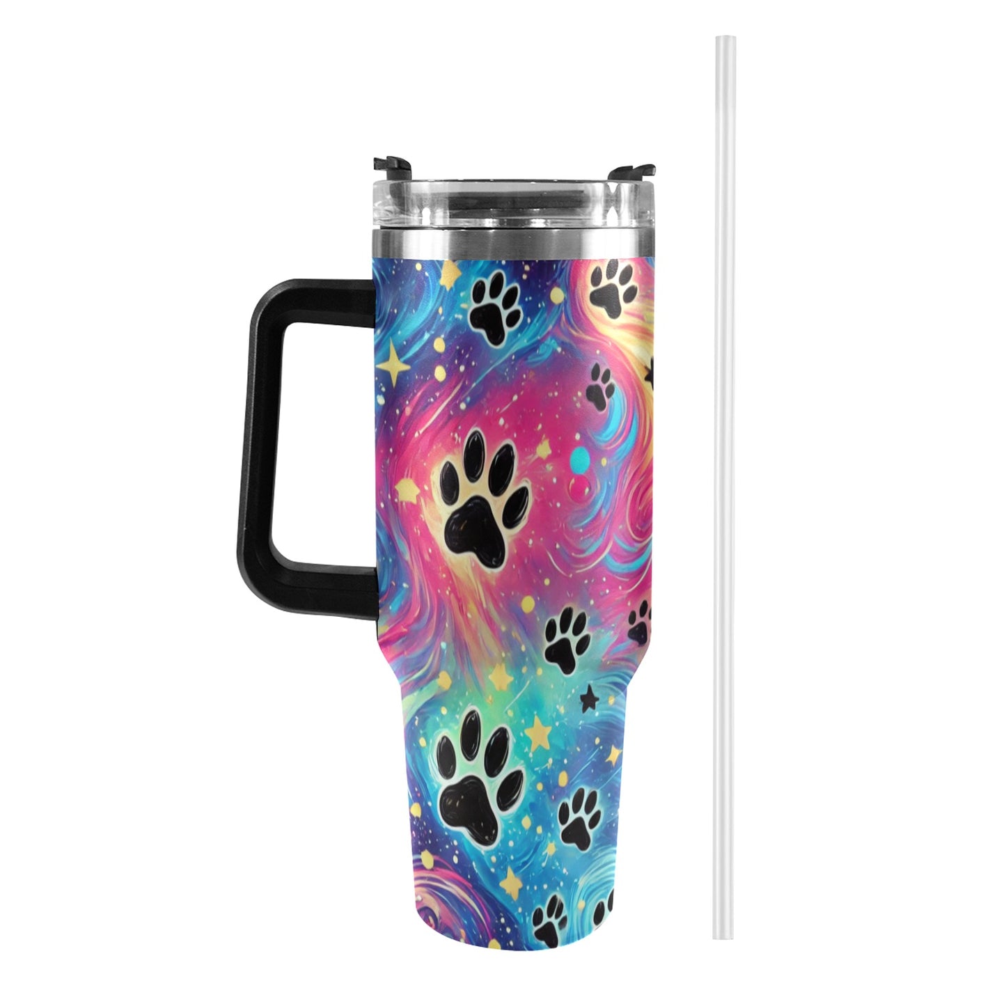 Rainbow Paws 40oz Tumbler with Black Handle